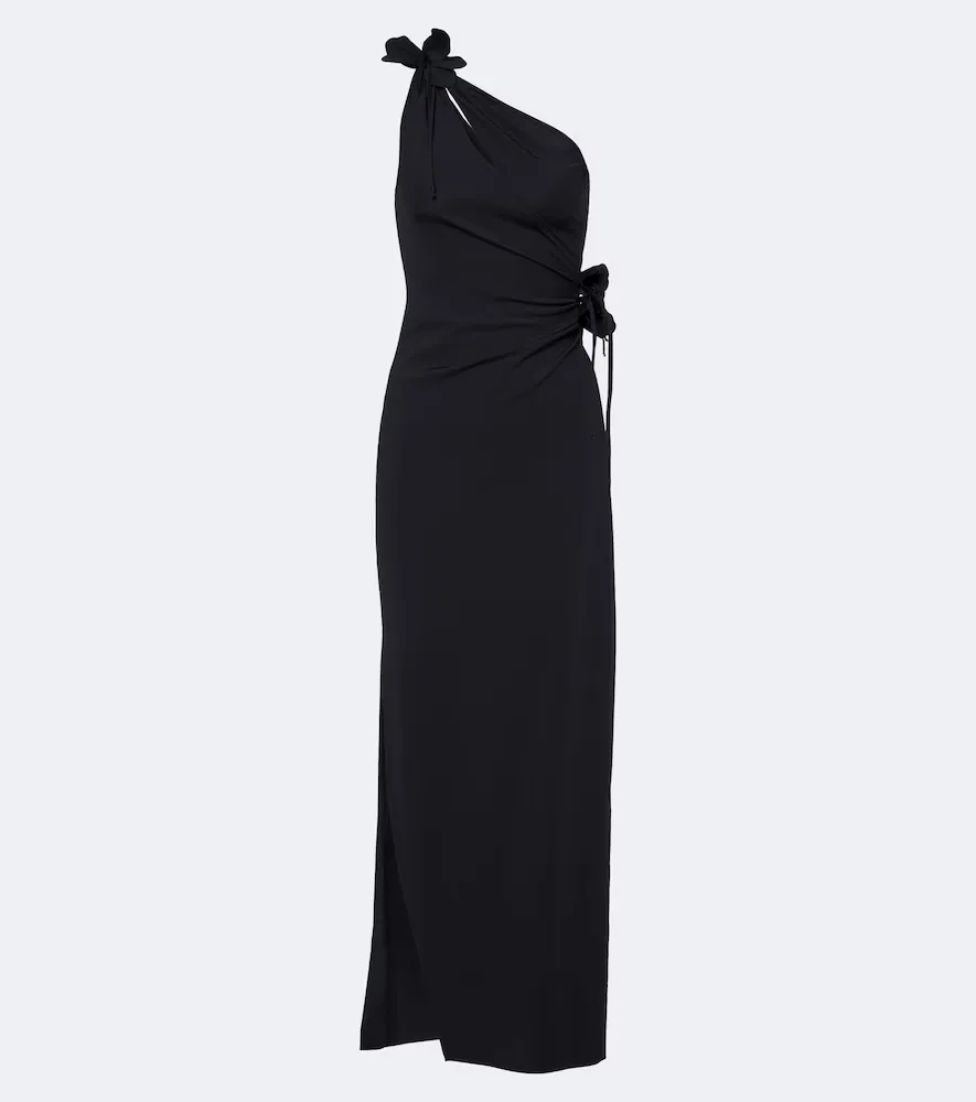 Floral-Appliqué Asymmetric Cocktail Dress