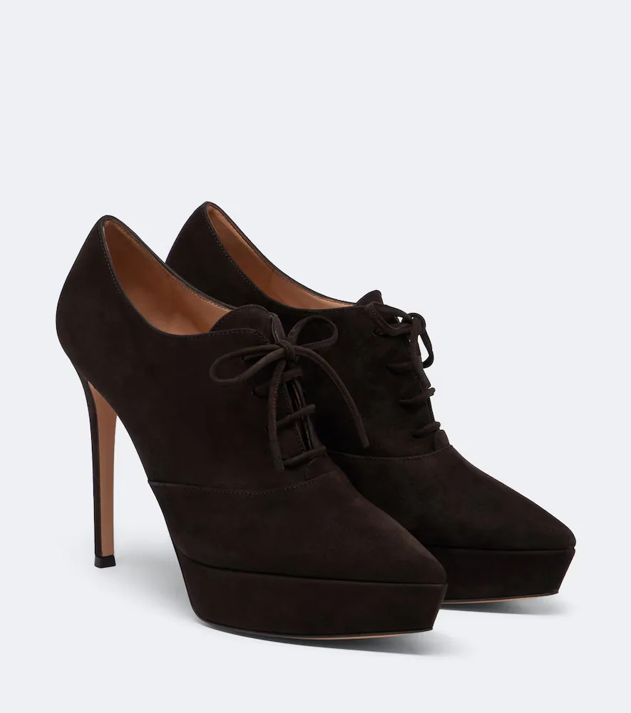 Lace-Up Suede Platform Pumps