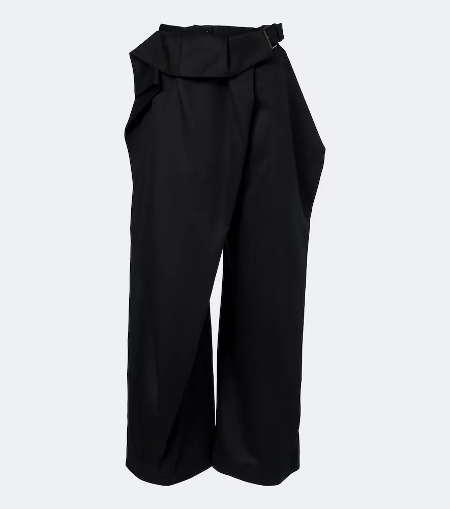 Belted Wool Wide-Leg Pants