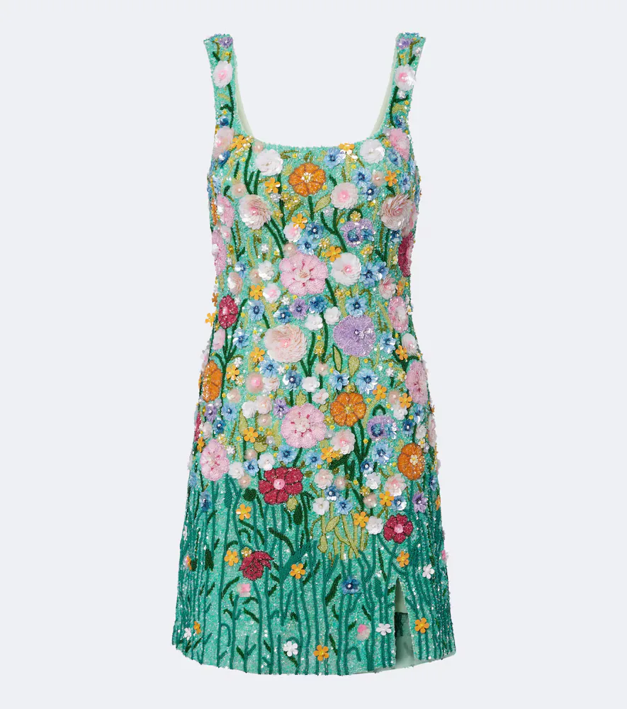 Embellished Floral-Appliqué Minidress
