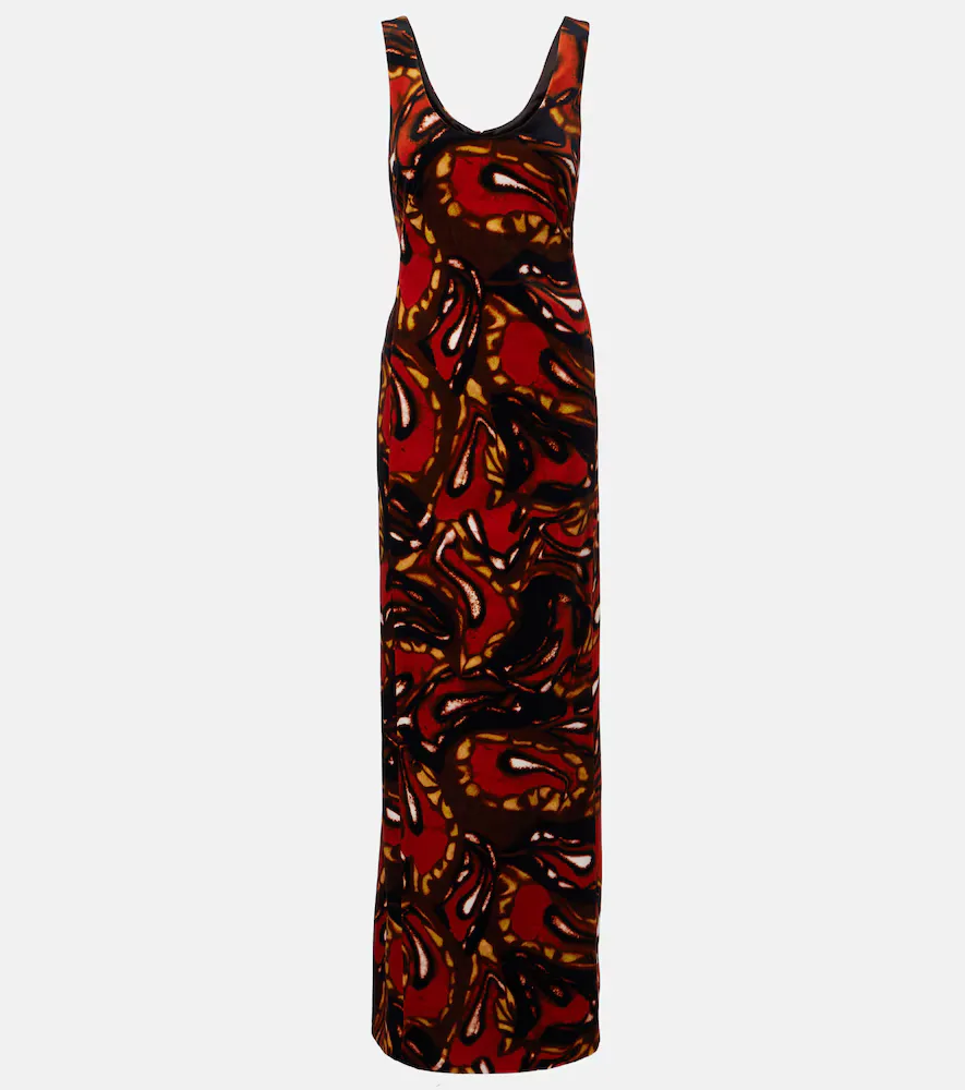 Printed Cotton-Blend Velvet Maxi Dress