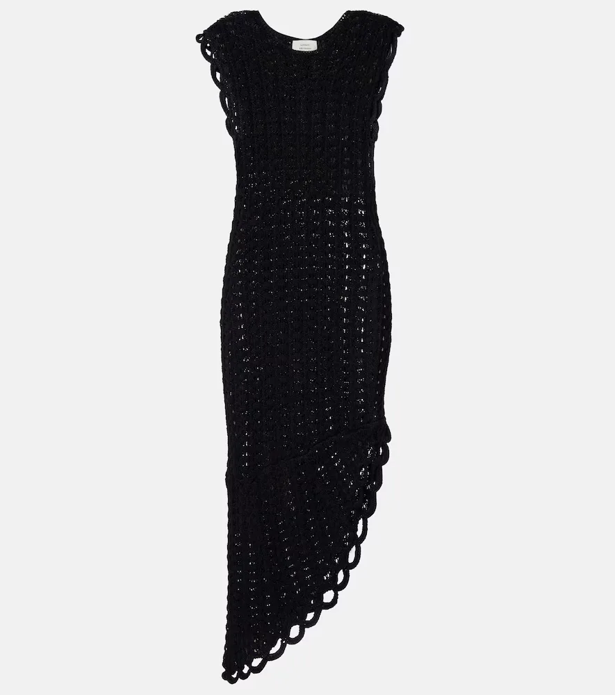 Malena Asymmetric Scalloped Crochet Midi Dress