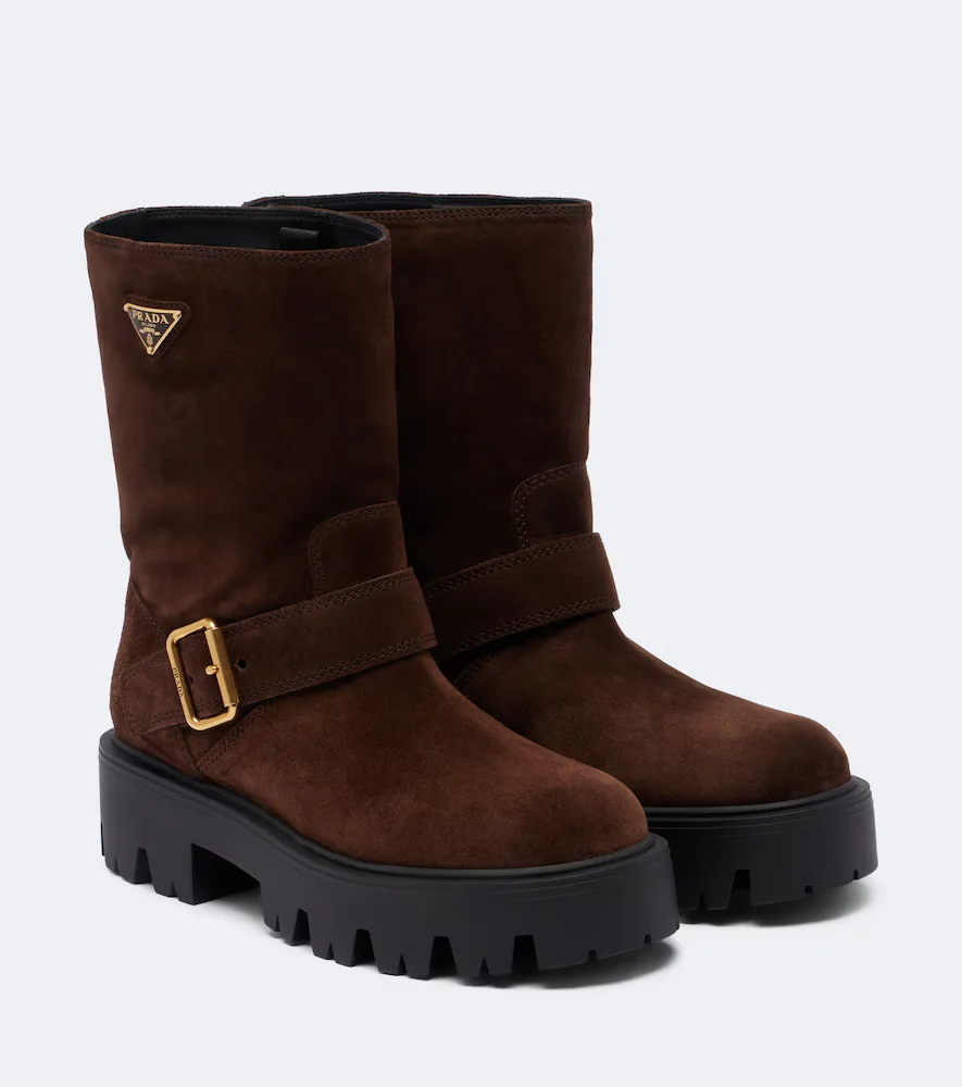 Logo Suede Biker Boots