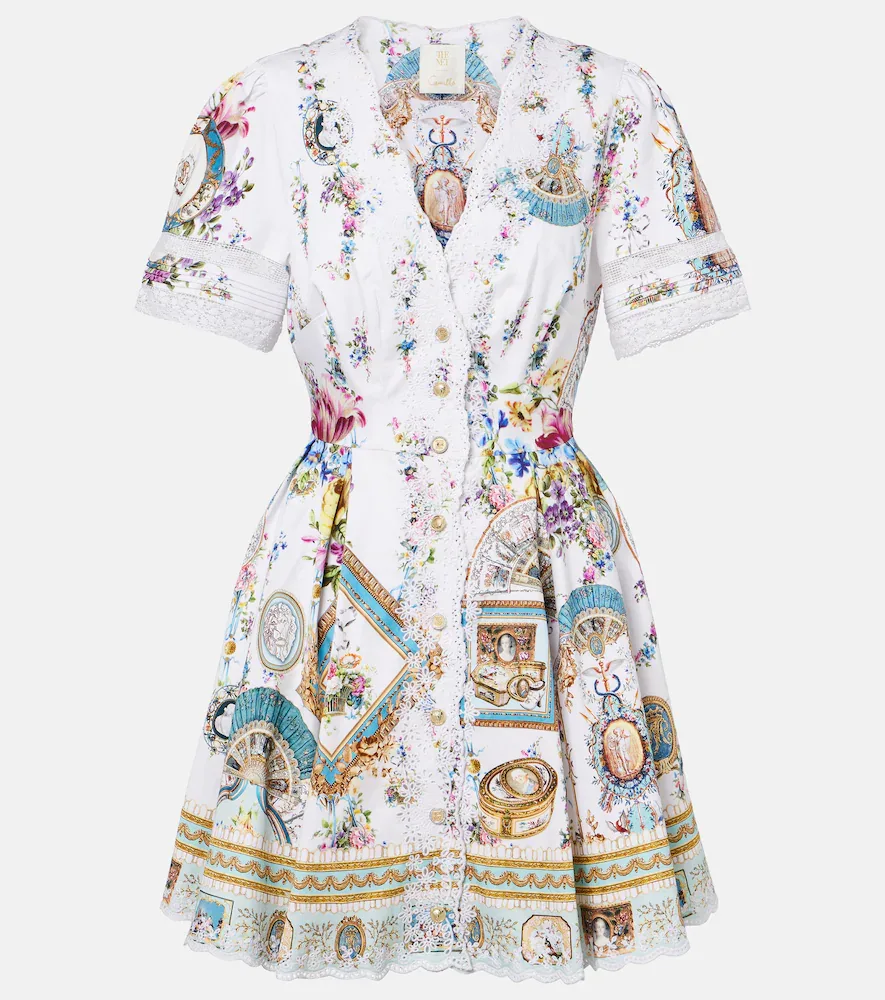Embellished Printed Cotton Minidress