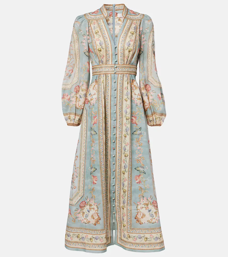 Roselight Floral Linen Midi Dress