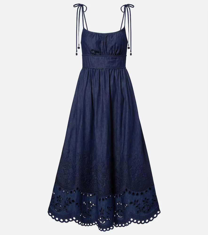 Mahon Broderie Anglaise Denim Midi Dress