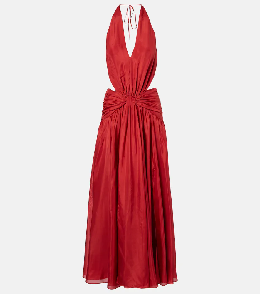 Indra Cutout Draped Silk Maxi Dress