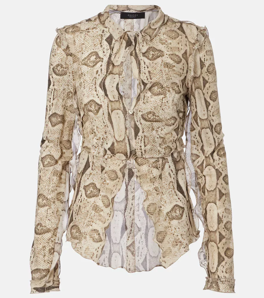 Snake-Print Silk Blouse