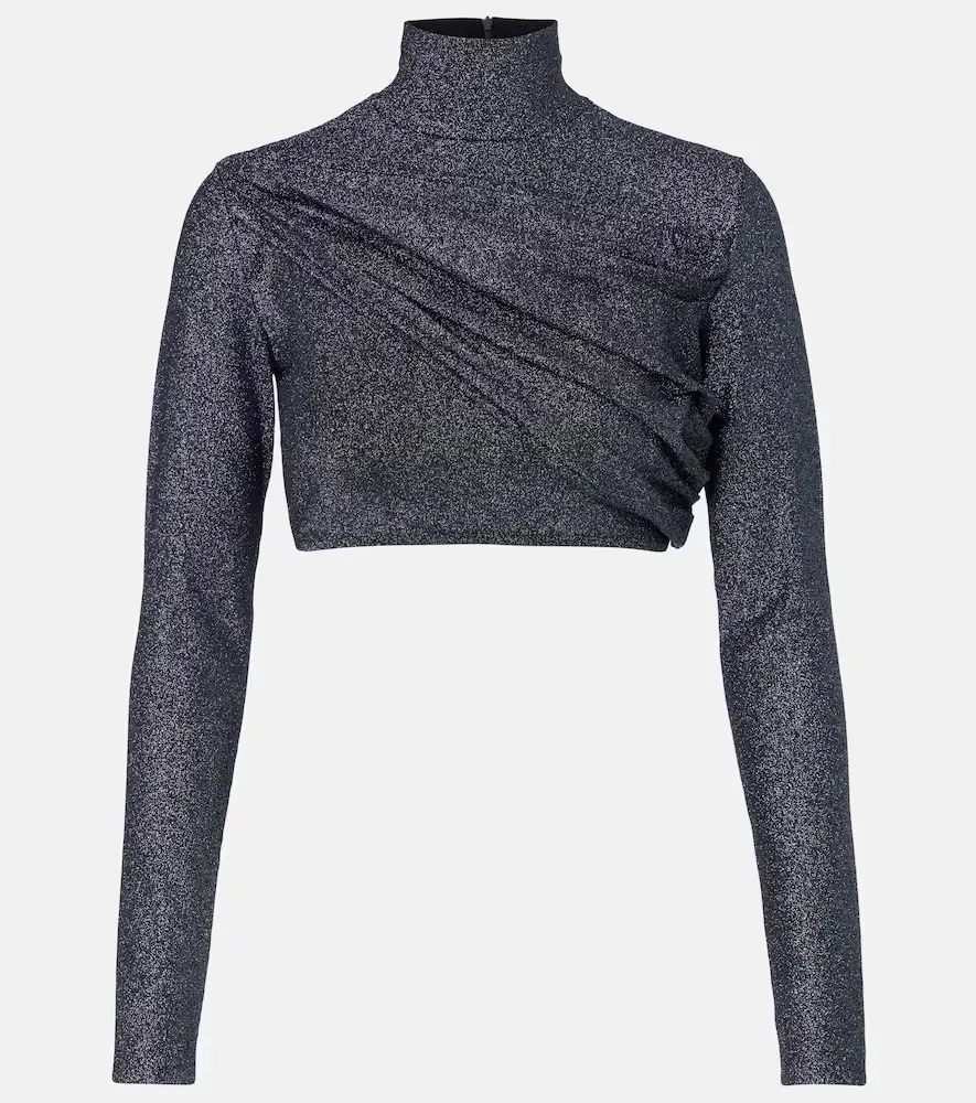 Gathered Lamé Crop Top