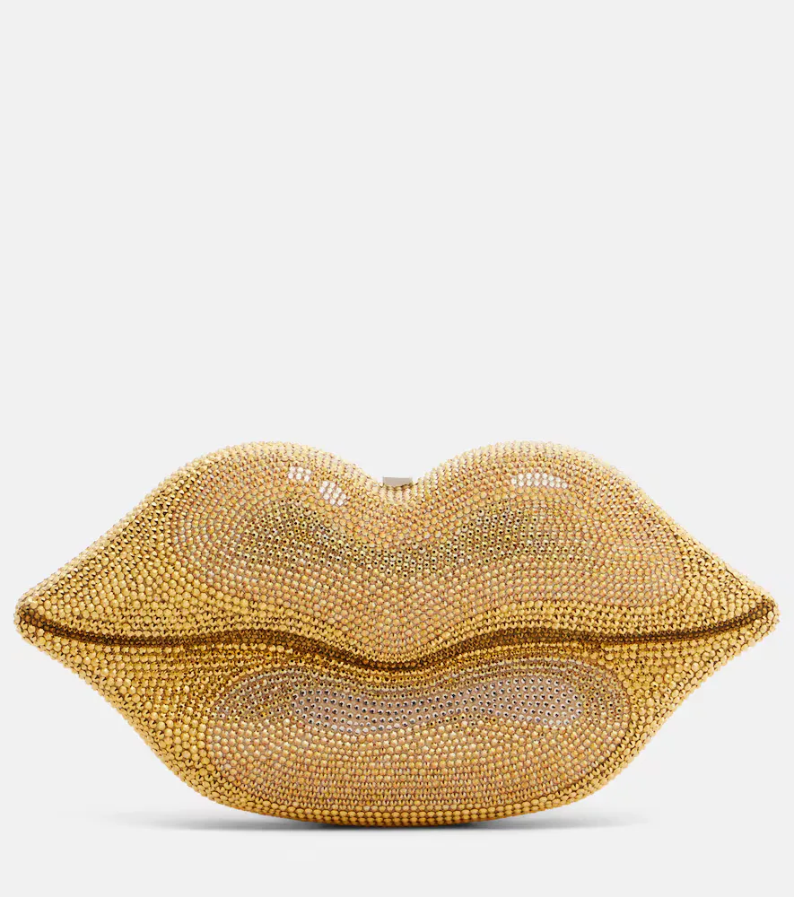 Lips Small Crystal-Embellished Clutch