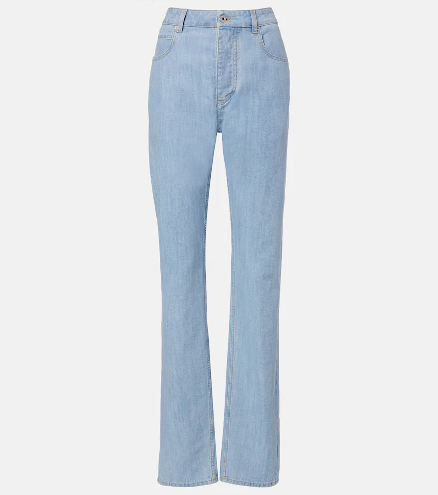 Intrecciato Leather-Trimmed Straight Jeans