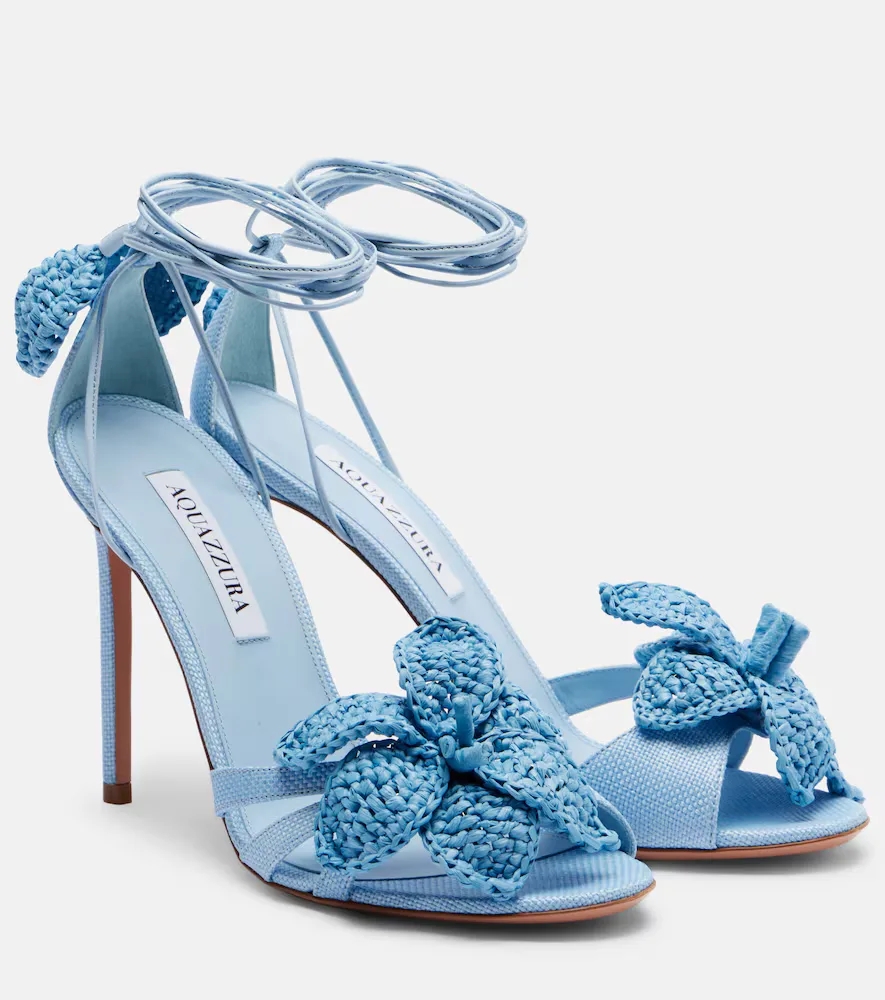 Calypso Floral-Appliqué Raffia Sandals