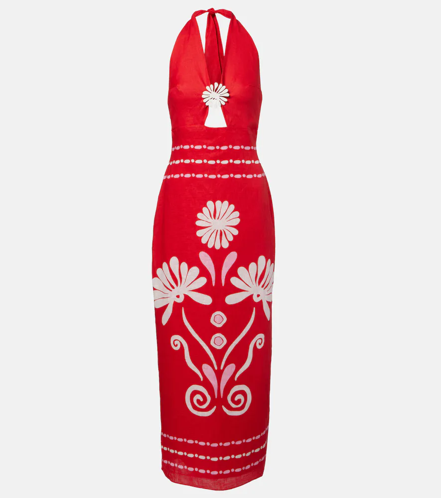 Orly Printed Halterneck Linen Midi Dress