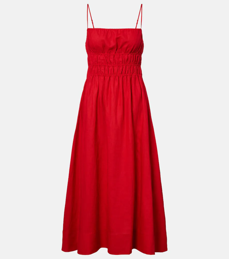 Ayla Shirred Linen Midi Dress