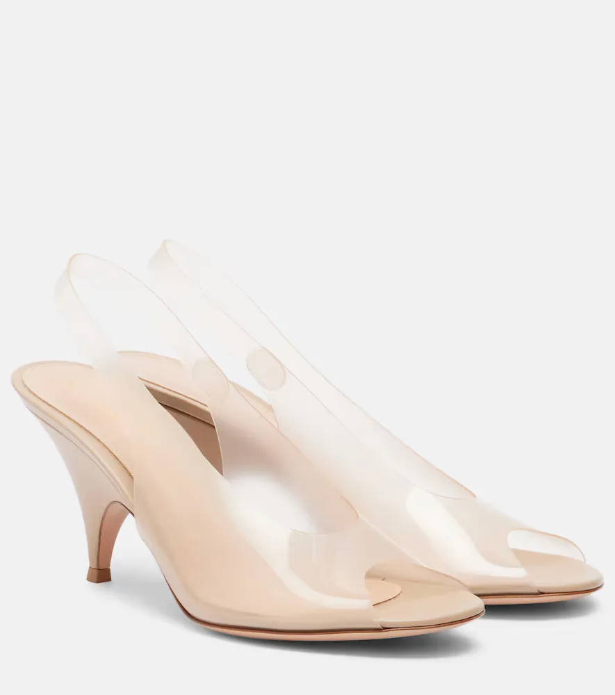 Leather-Trimmed Slingback Sandals