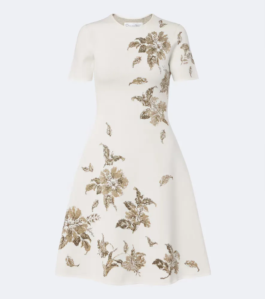 Knitted Floral Jacquard Minidress