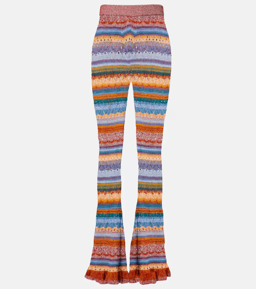 Crochet Striped Cotton Flared Pants