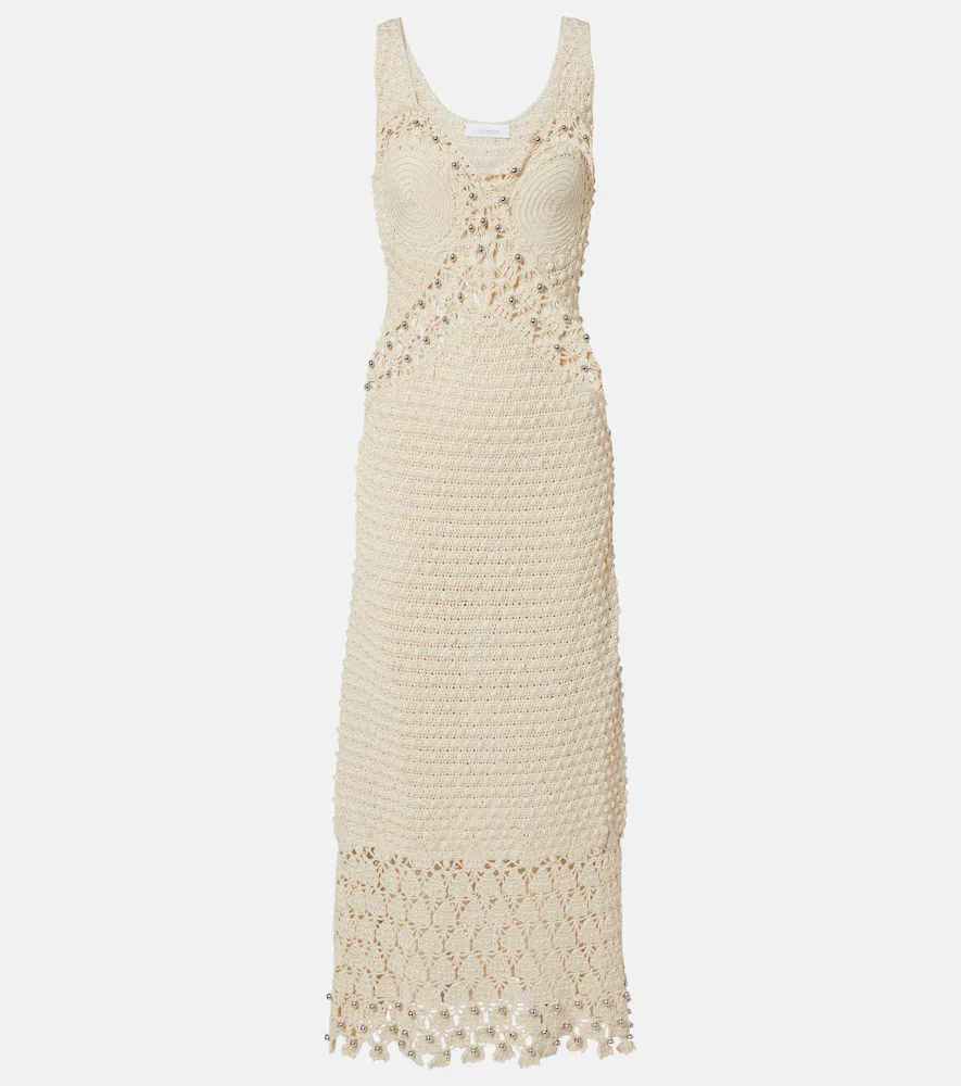 Embellished Crochet Cotton Midi Dress