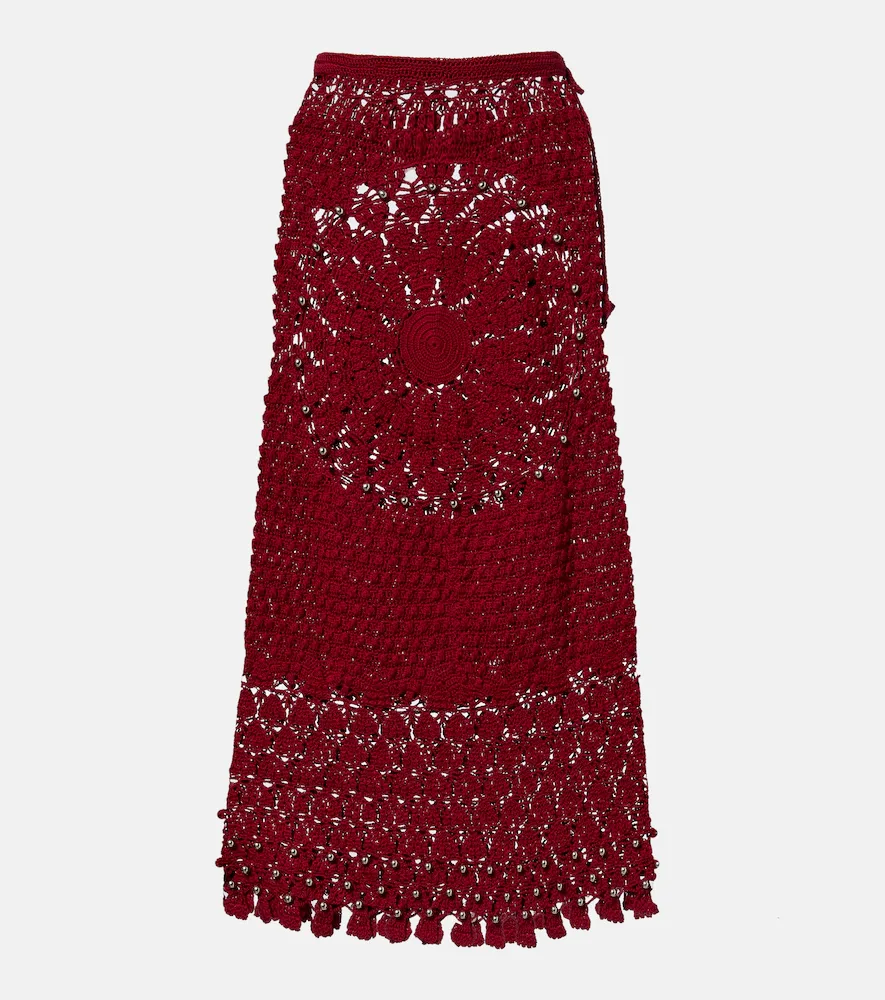 Embellished Crochet Cotton Midi Skirt