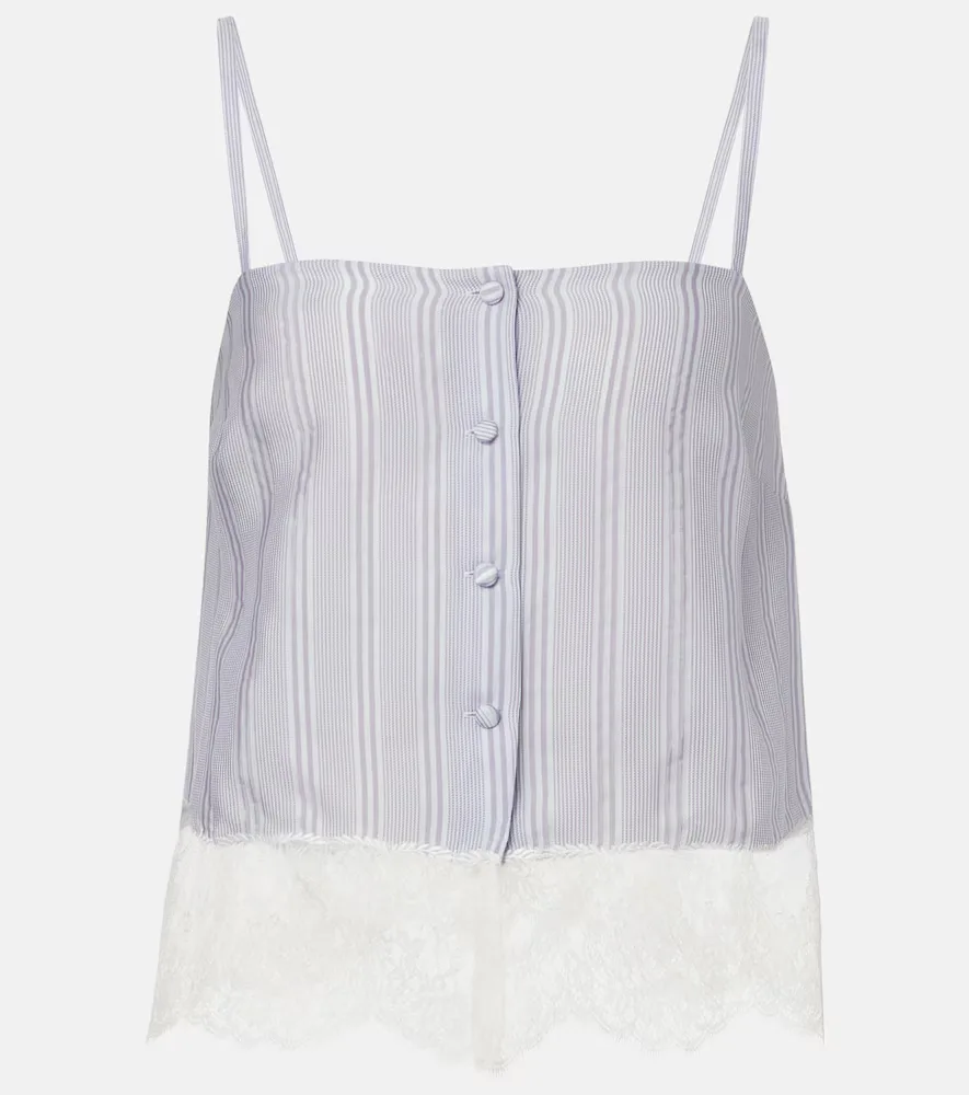 Lace-Trimmed Striped Silk Camisole