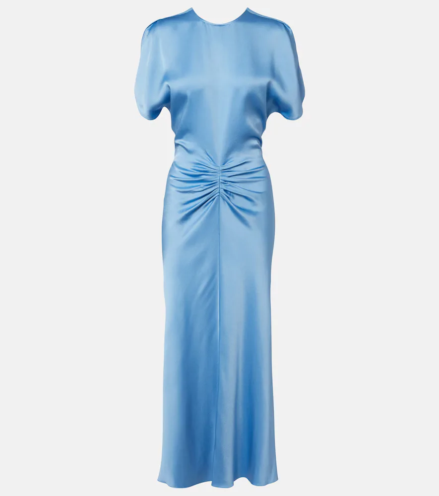 Gathered Satin Midi Dress