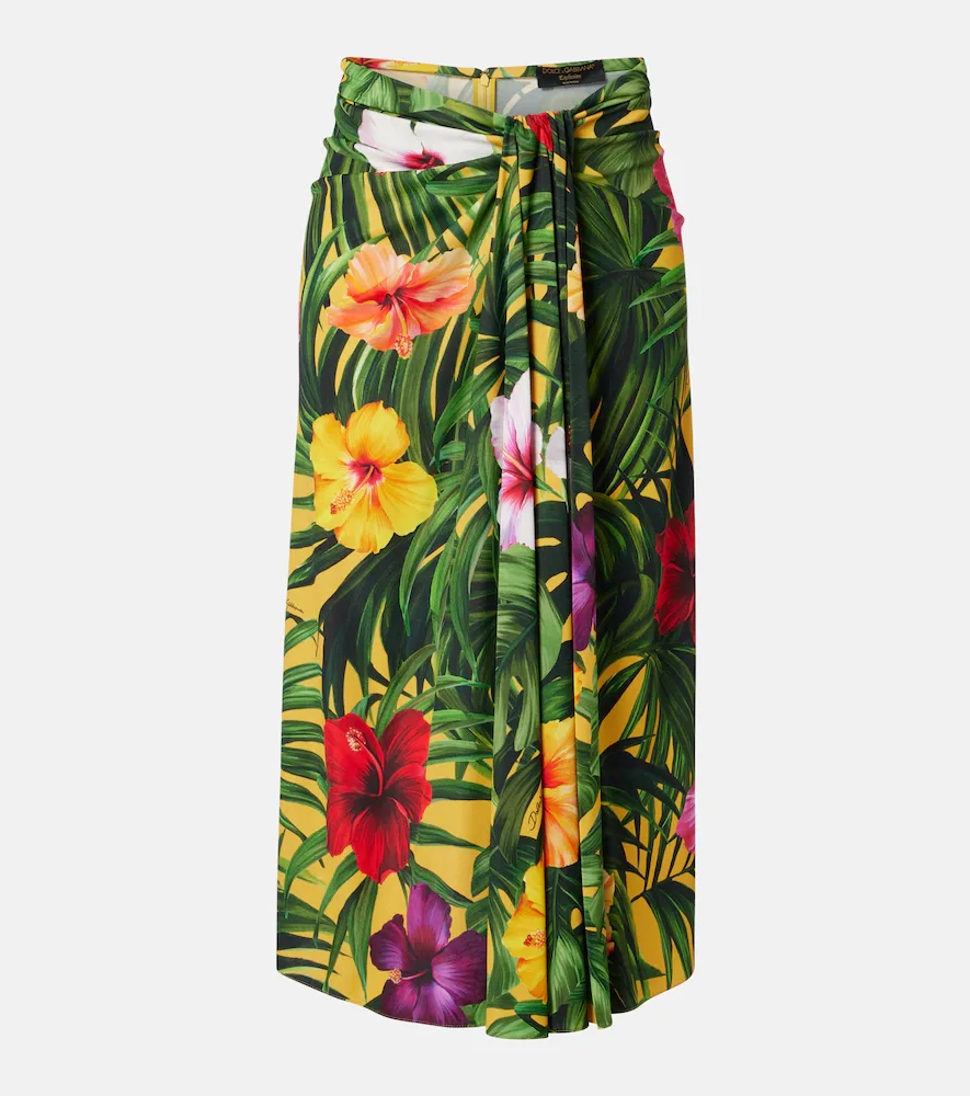 Draped Floral Midi Skirt