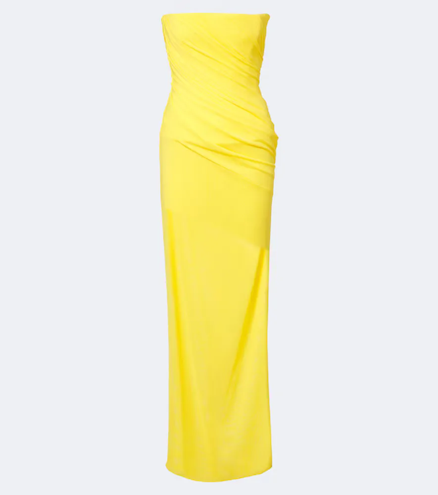 Ruched Mesh Bustier Gown