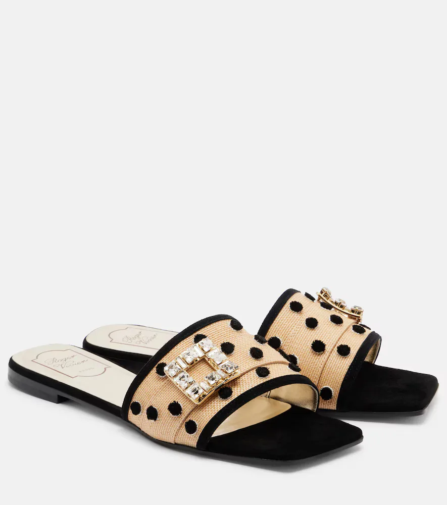 Très Vivier Polka-Dot Suede-Trimmed Slides by Roger Vivier