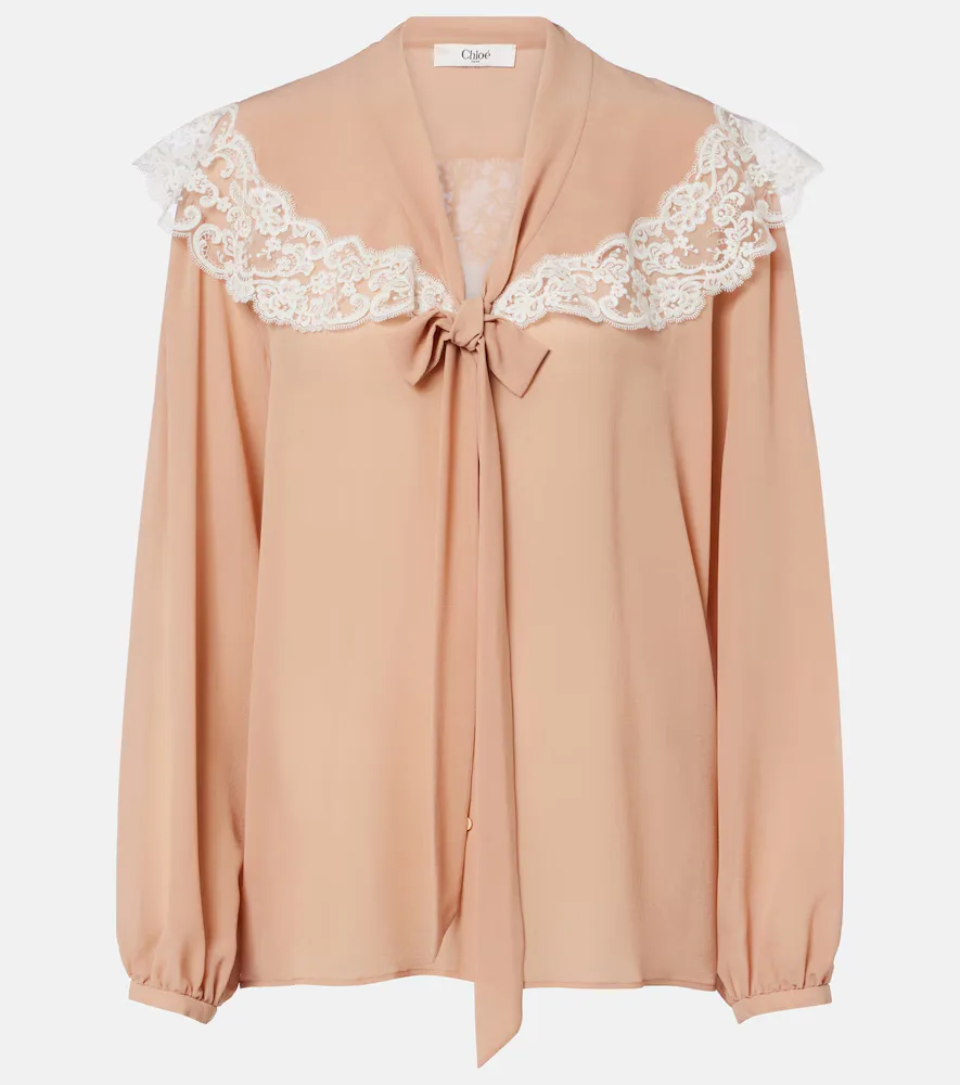 Lace-Trimmed Silk Georgette Blouse by Chloe