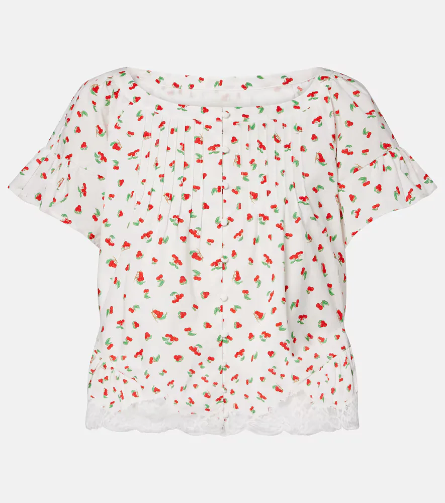 Delia Lace-Trimmed Printed Cotton Blouse by Posse