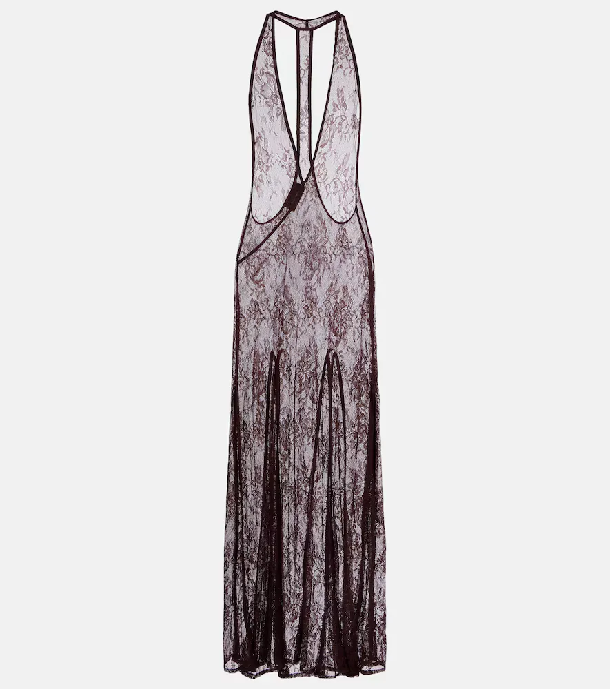 Sheer Open-Back Lace Maxi Dress by Adriana Degreas