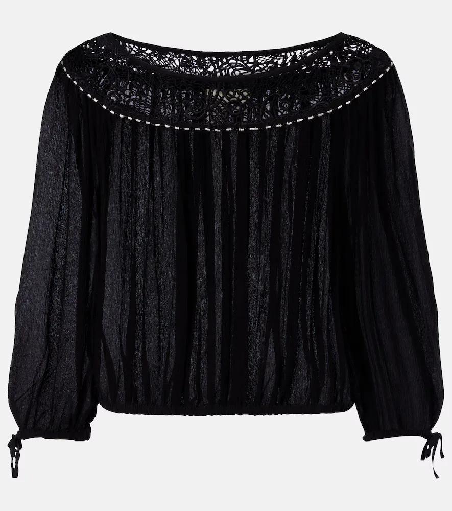 Nelida Guipure Lace-Trimmed Silk Blouse by Isabel Marant