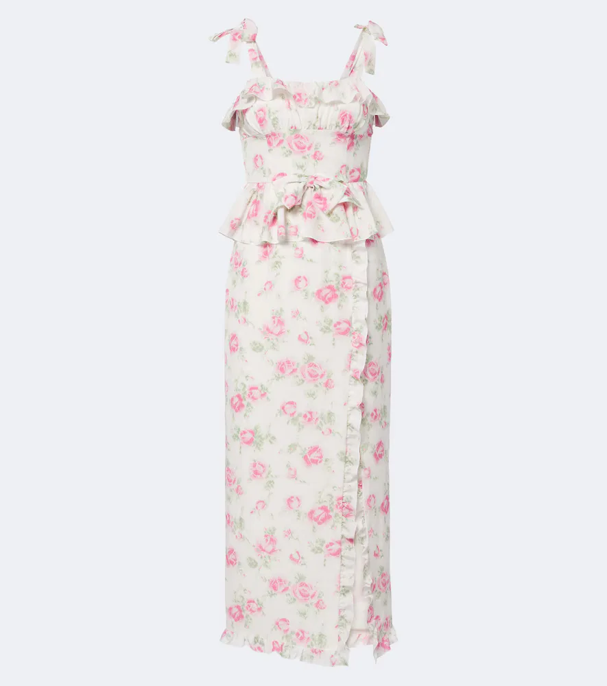 Bow-Detail Floral Ruffled Silk Midi Dress by Alessandra Rich