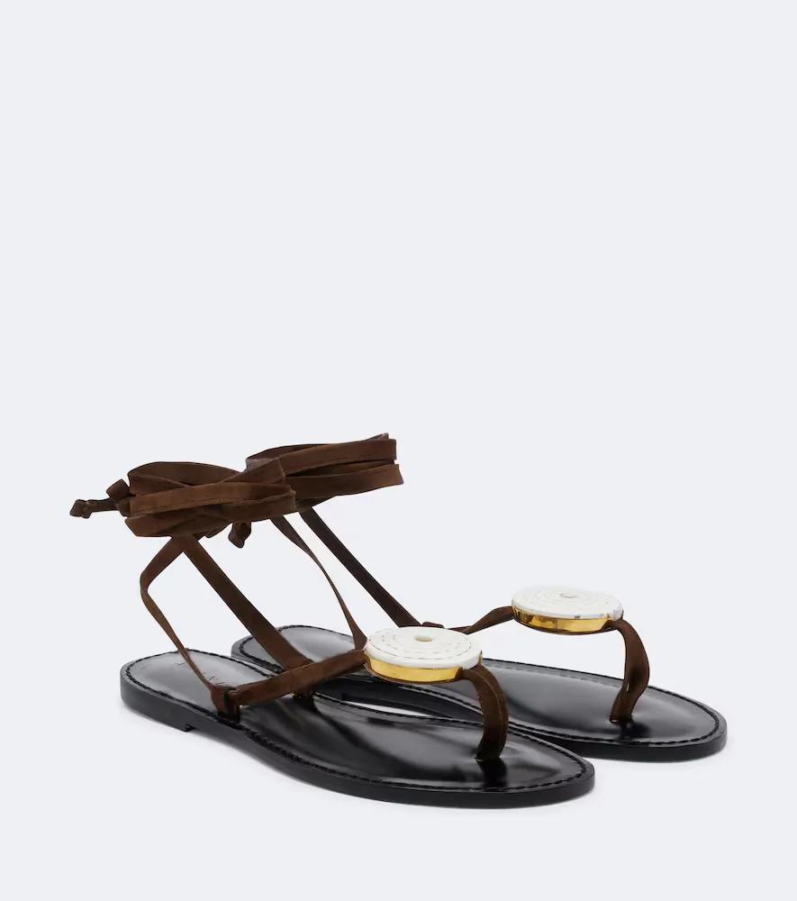 Vamizi Embellished Suede Thong Sandals by Amanu