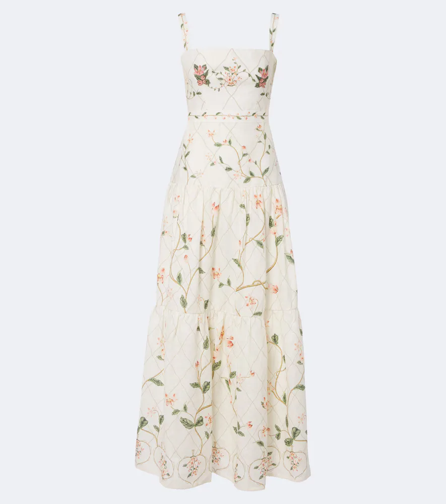 Lima Floral Embroidered Linen Maxi Dress by Agua by Agua Bendita
