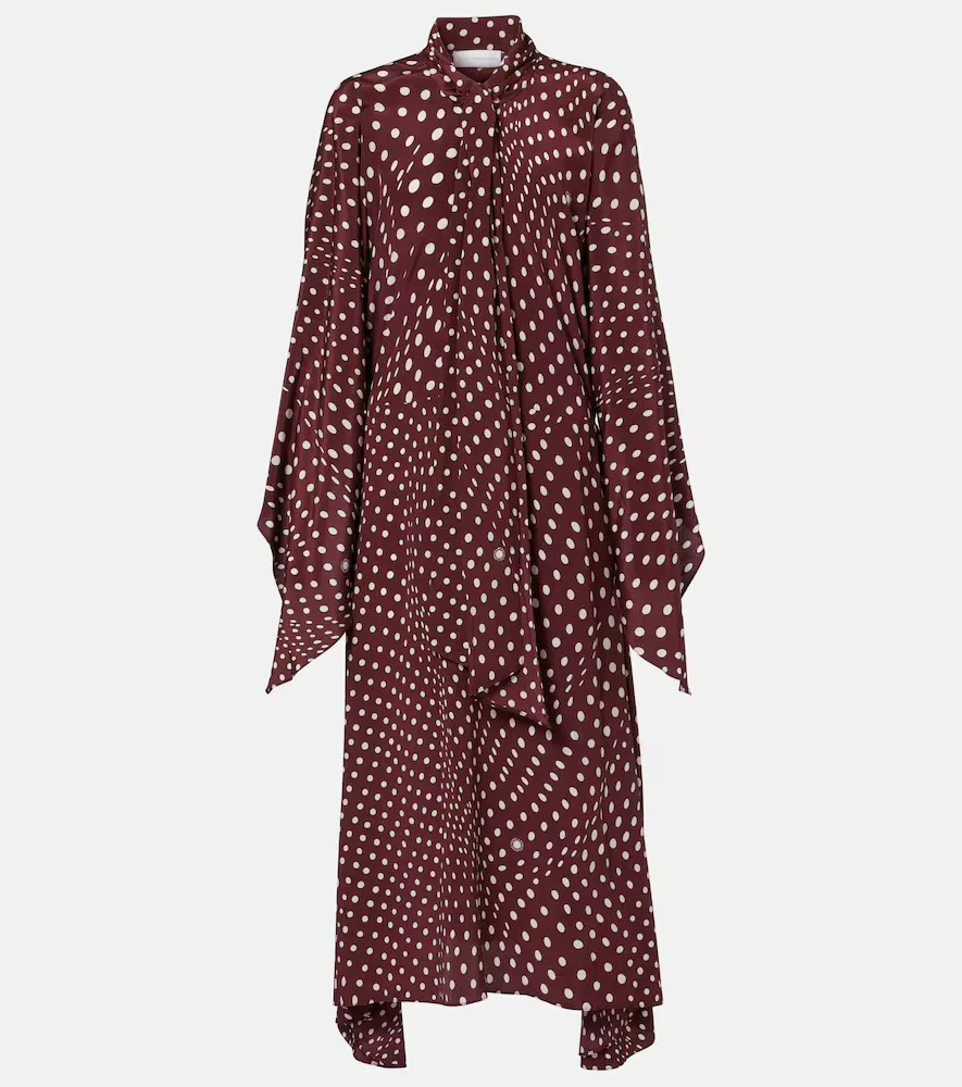 Polka-Dot Tie-Neck Silk Midi Dress by Stella McCartney