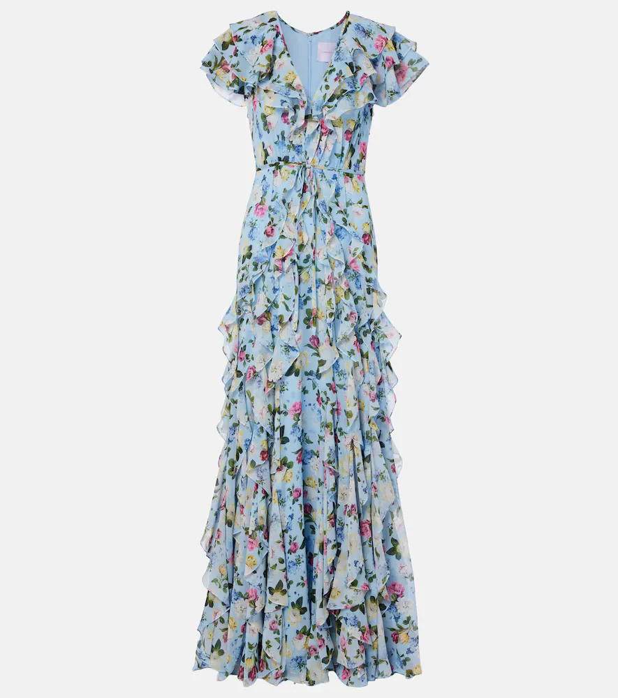 Floral Ruffled Silk Gown by Carolina Herrera