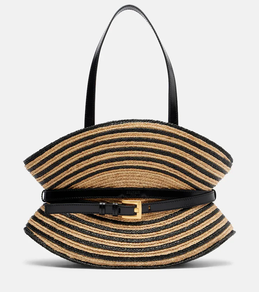 Raffia-Effect Striped Shoulder Bag by Balmain