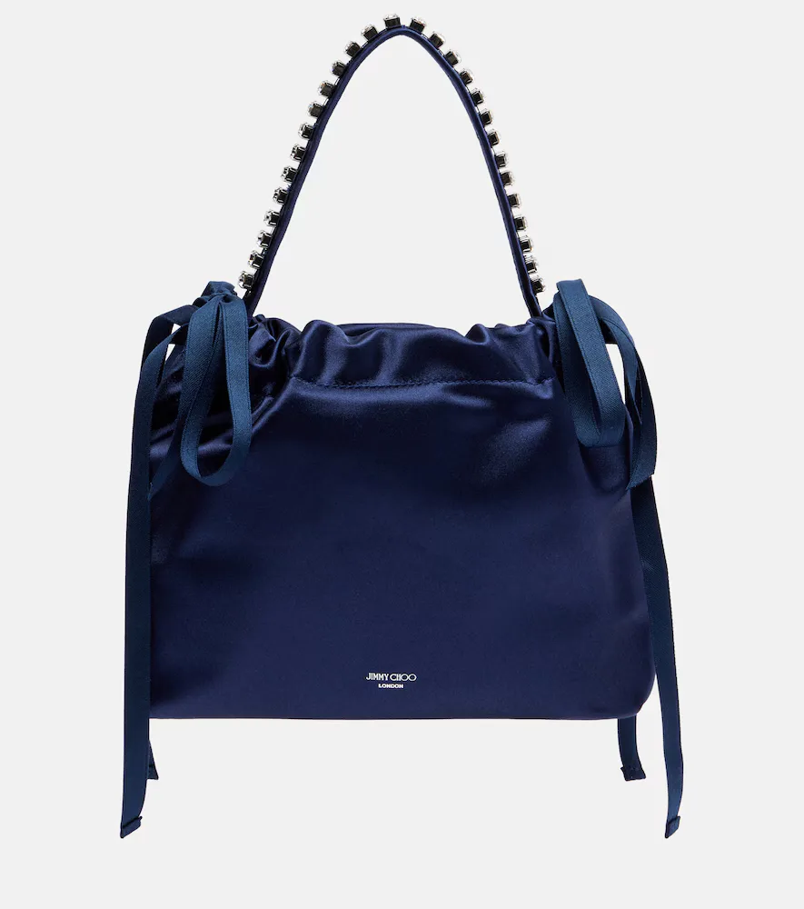 Drawstring Mini Embellished Satin Top-Handle Bag by Jimmy Choo