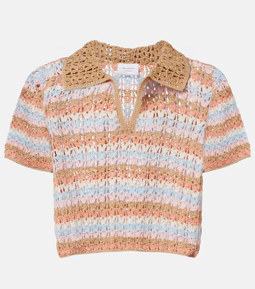 Crochet Striped Cotton Polo Shirt by Anna Kosturova