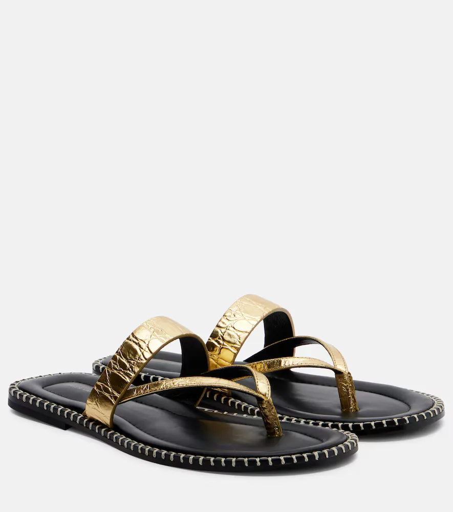 Croc-Effect Leather Thong Sandals by Dries Van Noten