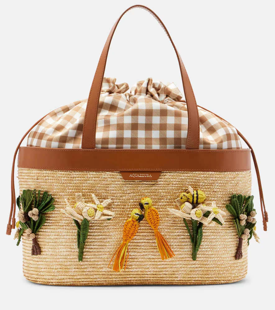 Birdsong Appliqué Raffia Tote Bag by Aquazzura