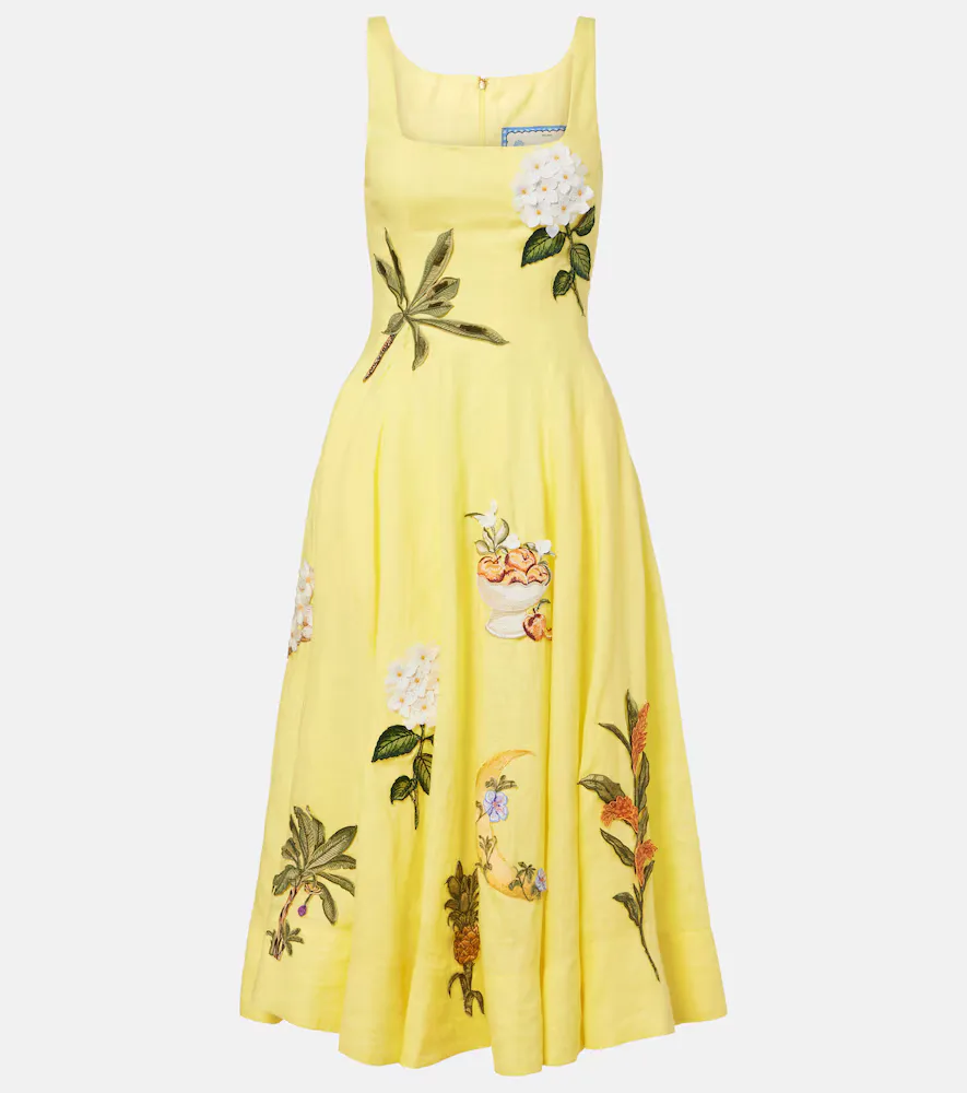Frontera Patch-Appliqué Linen Midi Dress by Agua by Agua Bendita