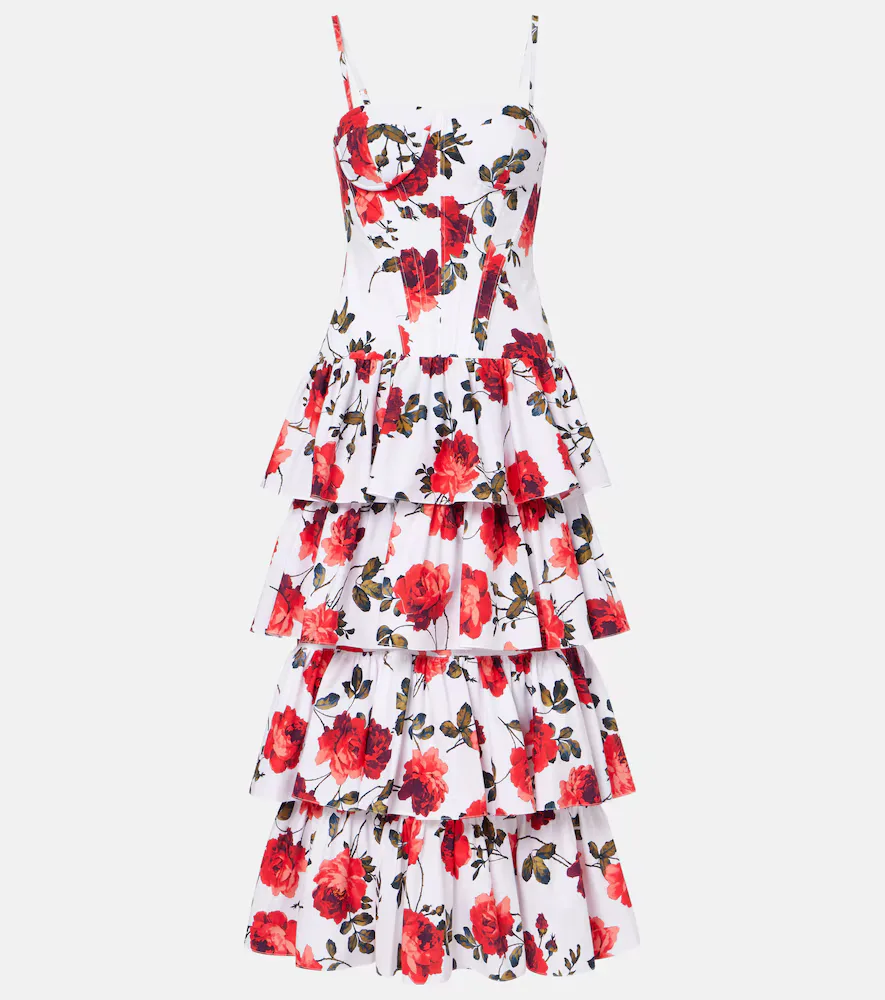 Floral Tiered Cotton-Blend Corset Dress by Carolina Herrera