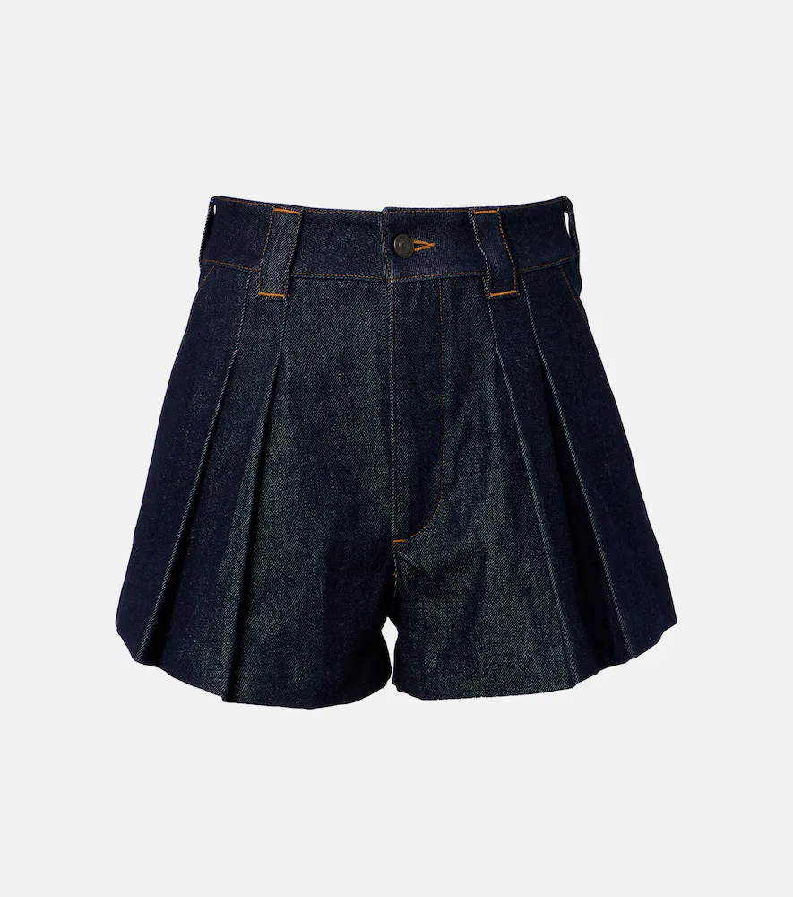 Structural Pleated Denim Shorts