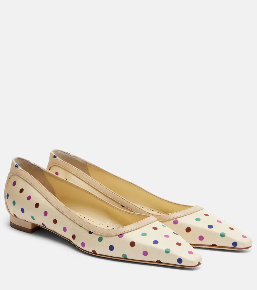 Filotas Leather-Trimmed Polka-Dot Ballet Flats by Manolo Blahnik