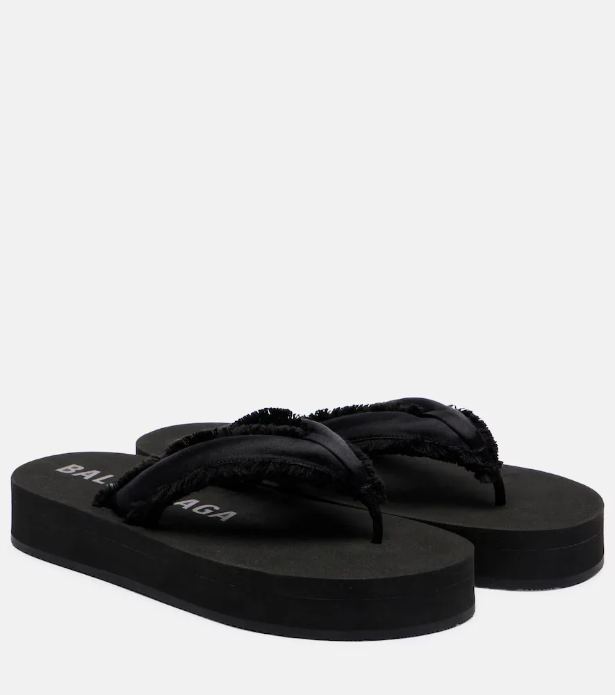 Cushy Fringed Satin Platform Thong Sandals by Balenciaga