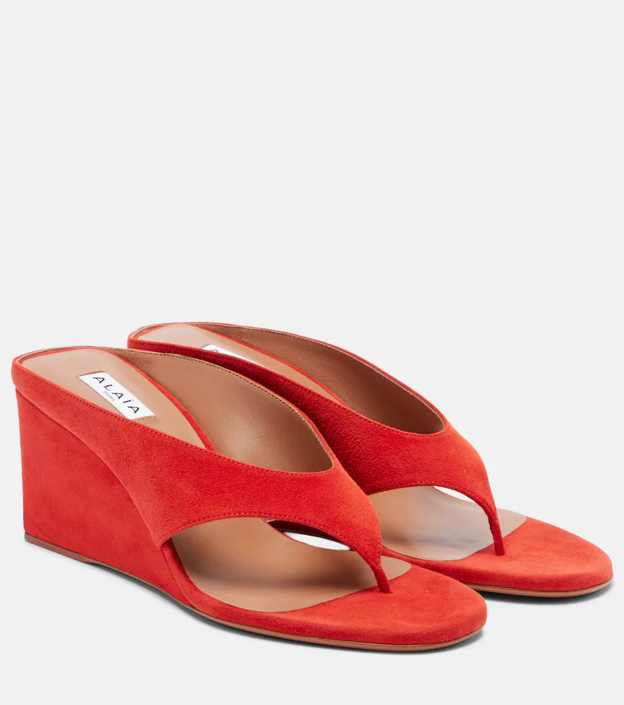 Cube Suede Wedge Thong Sandals by Alaia