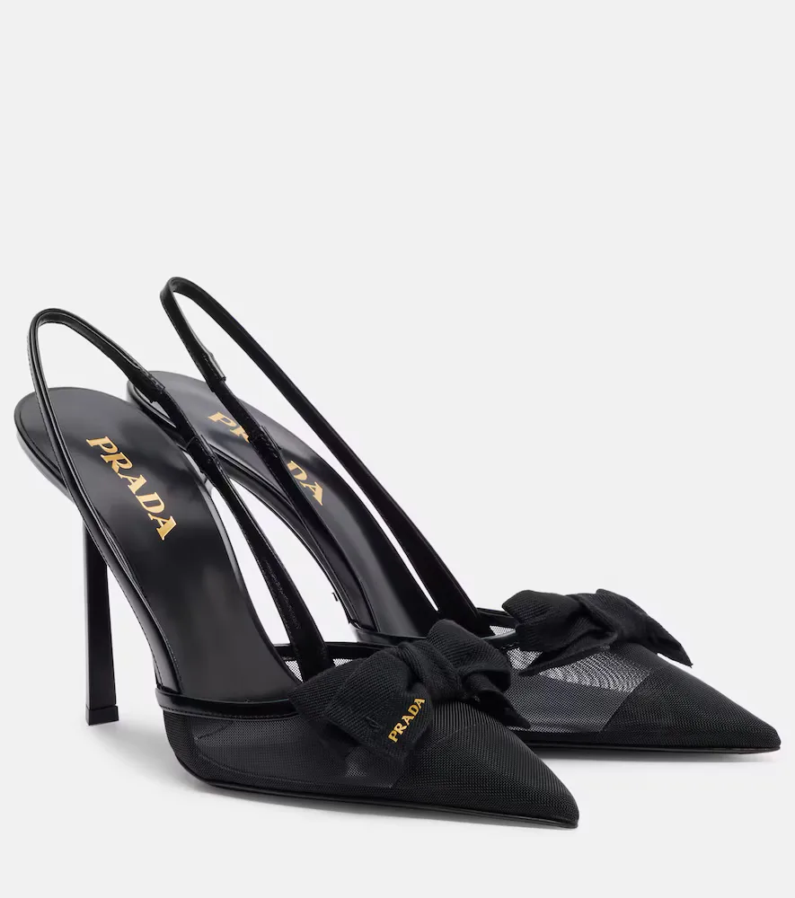 100 Leather-Trimmed Mesh Slingback Pumps by Prada