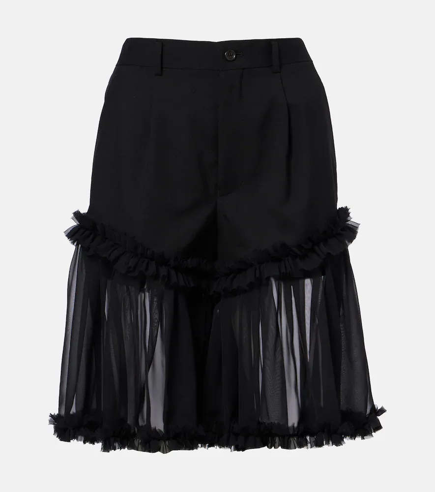 Ruffled Tulle and Wool Shorts by Noir Kei Ninomiya